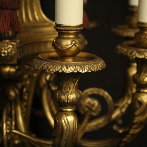 FRENCH GILDED BRONZE 8 LIGHT ANTIQUE CHANDELIER - ADDITIONAL PHOTO 5