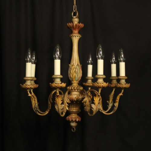 florentine 8 light polychrome wooden chandelier - CATEGORY: ANTIQUE LIGHTING - DATED 1930