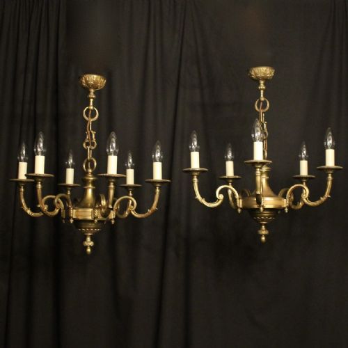 french pair of bronze 6 light chandeliers - CATEGORY: ANTIQUE LIGHTING - DATED 1930