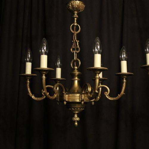 FRENCH PAIR OF BRONZE 6 LIGHT CHANDELIERS - ADDITIONAL PHOTO 1