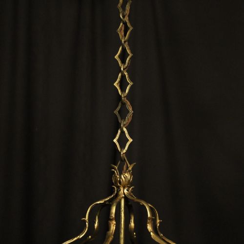 FRENCH GILDED BRONZE TRIPLE LIGHT ANTIQUE HALL LANTERN - ADDITIONAL PHOTO 8