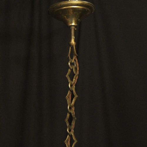 FRENCH GILDED BRONZE TRIPLE LIGHT ANTIQUE HALL LANTERN - ADDITIONAL PHOTO 9