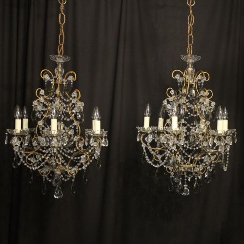 french pair of six light antique chandeliers - CATEGORY: ANTIQUE LIGHTING - DATED 1930