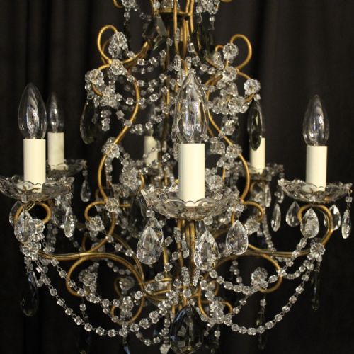 FRENCH PAIR OF SIX LIGHT ANTIQUE CHANDELIERS - ADDITIONAL PHOTO 4