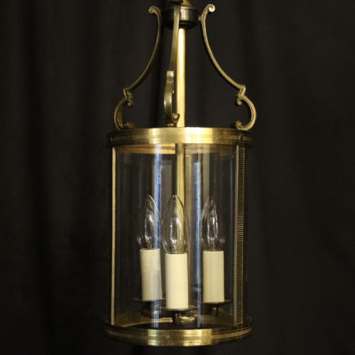 FRENCH GILDED TRIPLE LIGHT CONVEX ANTIQUE LANTERN - ADDITIONAL PHOTO 1