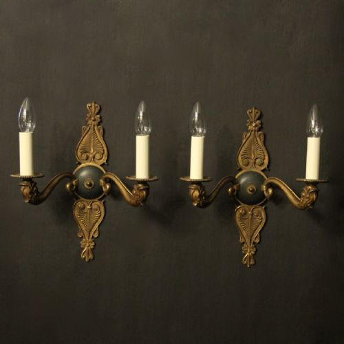 french pair of gilded bronze empire antique wall lights - CATEGORY: ANTIQUE LIGHTING - DATED 1920