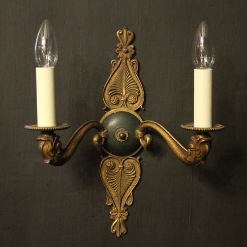 FRENCH PAIR OF GILDED BRONZE EMPIRE ANTIQUE WALL LIGHTS - ADDITIONAL PHOTO 1