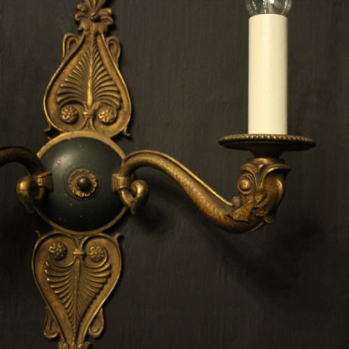 FRENCH PAIR OF GILDED BRONZE EMPIRE ANTIQUE WALL LIGHTS - ADDITIONAL PHOTO 2