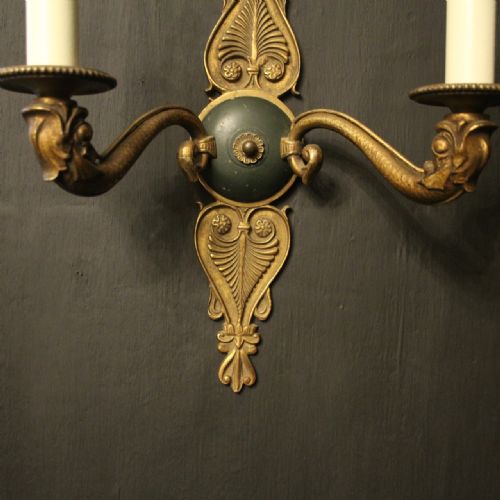 FRENCH PAIR OF GILDED BRONZE EMPIRE ANTIQUE WALL LIGHTS - ADDITIONAL PHOTO 6