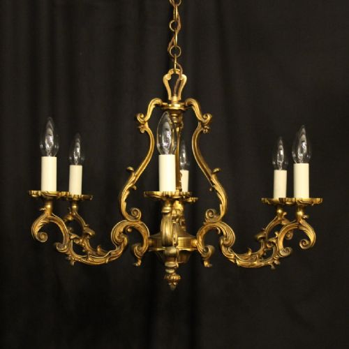 french gilded bronze 8 light antique chandelier - CATEGORY: ANTIQUE LIGHTING - DATED 1920