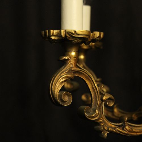 FRENCH GILDED BRONZE 8 LIGHT ANTIQUE CHANDELIER - ADDITIONAL PHOTO 2