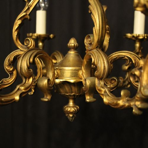FRENCH GILDED BRONZE 8 LIGHT ANTIQUE CHANDELIER - ADDITIONAL PHOTO 4