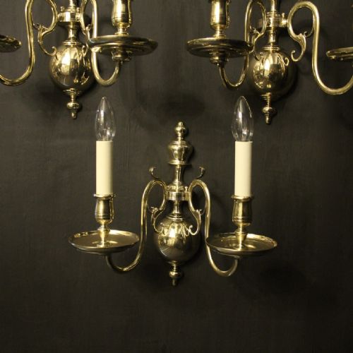 ENGLISH SET OF 3 TWIN ARM ANTIQUE WALL LIGHTS - ADDITIONAL PHOTO 1