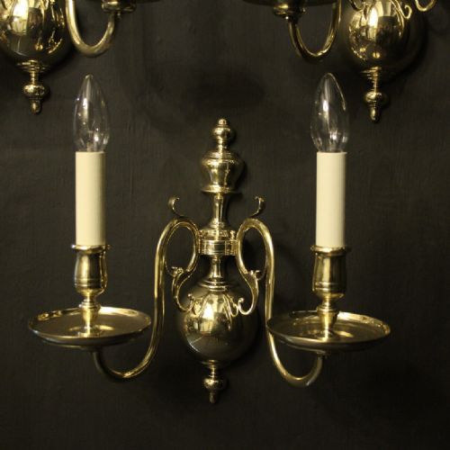 ENGLISH SET OF 3 TWIN ARM ANTIQUE WALL LIGHTS - ADDITIONAL PHOTO 2