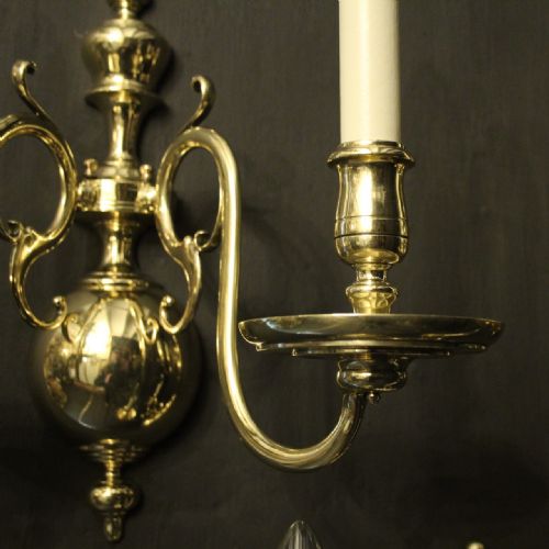 ENGLISH SET OF 3 TWIN ARM ANTIQUE WALL LIGHTS - ADDITIONAL PHOTO 4