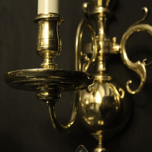 ENGLISH SET OF 3 TWIN ARM ANTIQUE WALL LIGHTS - ADDITIONAL PHOTO 5