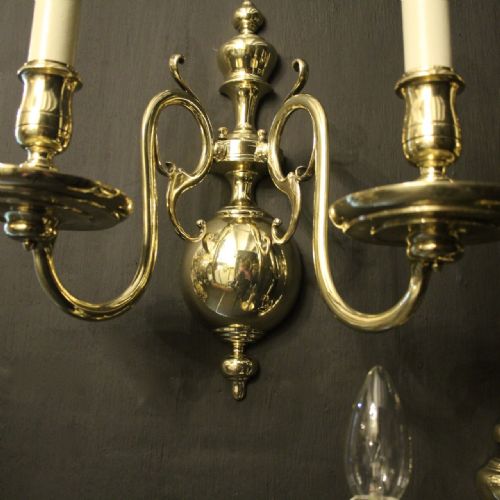 ENGLISH SET OF 3 TWIN ARM ANTIQUE WALL LIGHTS - ADDITIONAL PHOTO 6