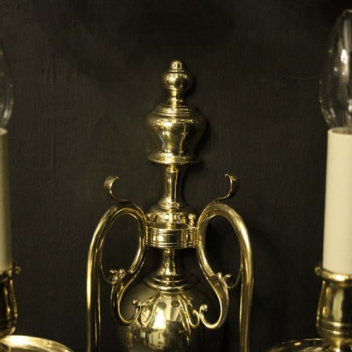 ENGLISH SET OF 3 TWIN ARM ANTIQUE WALL LIGHTS - ADDITIONAL PHOTO 8