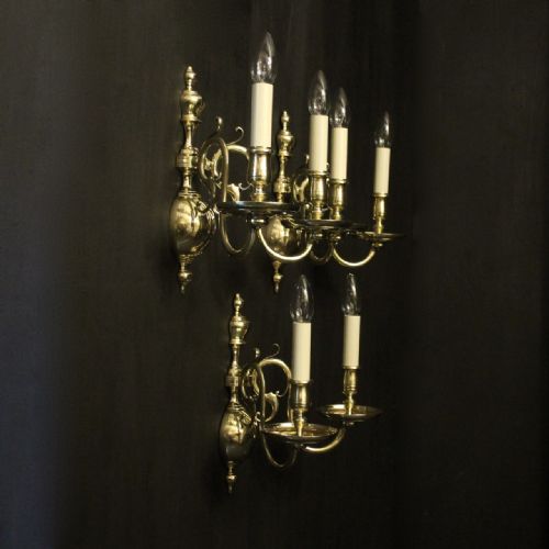 ENGLISH SET OF 3 TWIN ARM ANTIQUE WALL LIGHTS - ADDITIONAL PHOTO 9