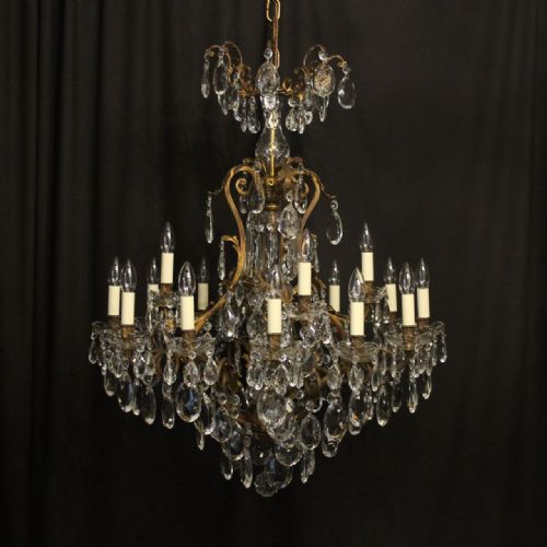 french gilded bronze crystal 17 light antique chandelier - CATEGORY: ANTIQUE LIGHTING - DATED 19TH CENTURY