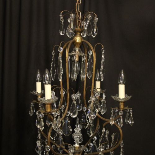 FRENCH GILDED CRYSTAL 5 LIGHT ANTIQUE CHANDELIER - ADDITIONAL PHOTO 1