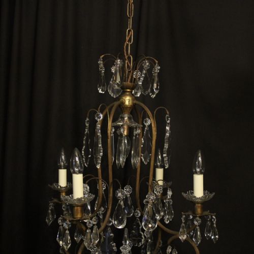 FRENCH GILDED CRYSTAL 5 LIGHT ANTIQUE CHANDELIER - ADDITIONAL PHOTO 2