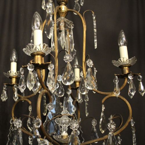 FRENCH GILDED CRYSTAL 5 LIGHT ANTIQUE CHANDELIER - ADDITIONAL PHOTO 3