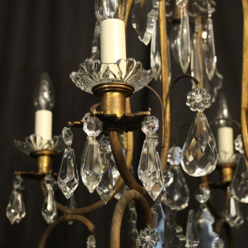 FRENCH GILDED CRYSTAL 5 LIGHT ANTIQUE CHANDELIER - ADDITIONAL PHOTO 4