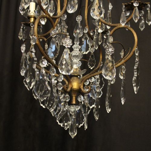 FRENCH GILDED CRYSTAL 5 LIGHT ANTIQUE CHANDELIER - ADDITIONAL PHOTO 7