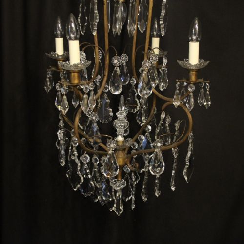 FRENCH GILDED CRYSTAL 5 LIGHT ANTIQUE CHANDELIER - ADDITIONAL PHOTO 8