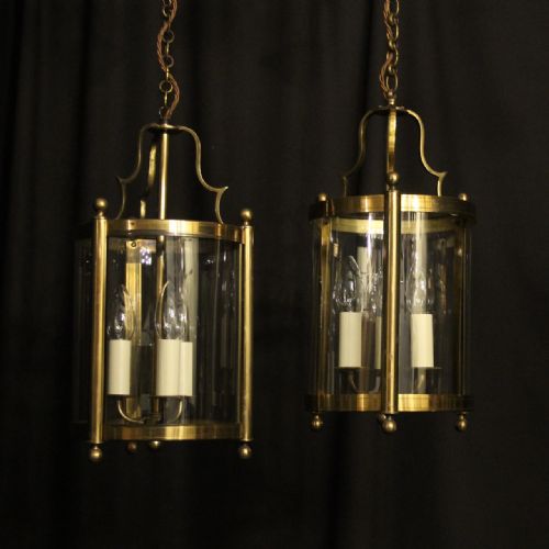 french pair convex triple light antique lanterns - CATEGORY: ANTIQUE LIGHTING - DATED 1930