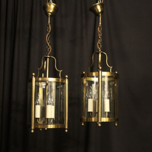 FRENCH PAIR CONVEX TRIPLE LIGHT ANTIQUE LANTERNS - ADDITIONAL PHOTO 1
