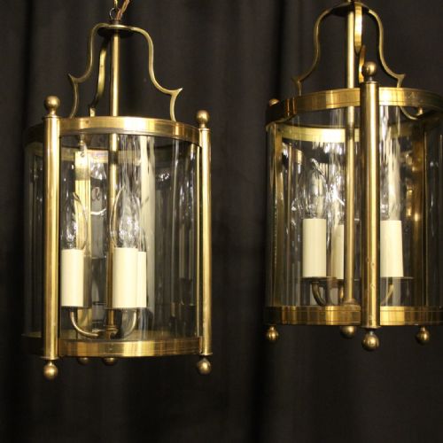 FRENCH PAIR CONVEX TRIPLE LIGHT ANTIQUE LANTERNS - ADDITIONAL PHOTO 2
