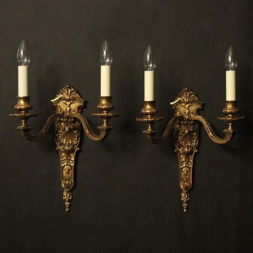 french 19th century pair of gilded bronze antique wall sconces - CATEGORY: ANTIQUE LIGHTING - DATED 19TH CENTURY