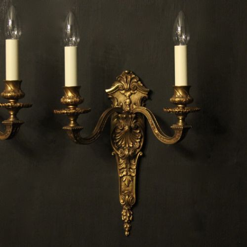 FRENCH 19TH CENTURY PAIR OF GILDED BRONZE ANTIQUE WALL SCONCES - ADDITIONAL PHOTO 1