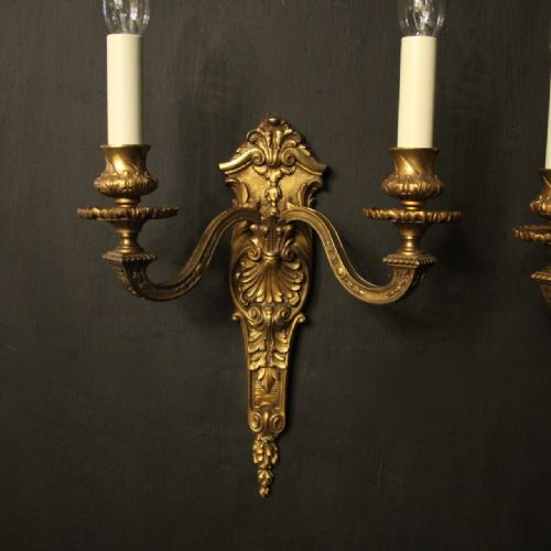 FRENCH 19TH CENTURY PAIR OF GILDED BRONZE ANTIQUE WALL SCONCES - ADDITIONAL PHOTO 2