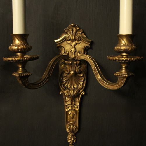 FRENCH 19TH CENTURY PAIR OF GILDED BRONZE ANTIQUE WALL SCONCES - ADDITIONAL PHOTO 3