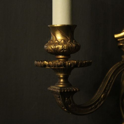 FRENCH 19TH CENTURY PAIR OF GILDED BRONZE ANTIQUE WALL SCONCES - ADDITIONAL PHOTO 6