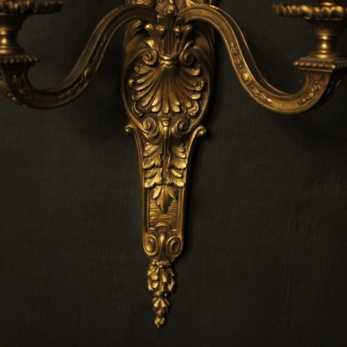 FRENCH 19TH CENTURY PAIR OF GILDED BRONZE ANTIQUE WALL SCONCES - ADDITIONAL PHOTO 7