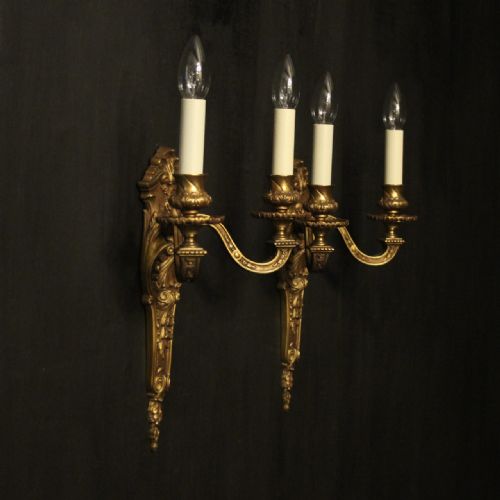 FRENCH 19TH CENTURY PAIR OF GILDED BRONZE ANTIQUE WALL SCONCES - ADDITIONAL PHOTO 9