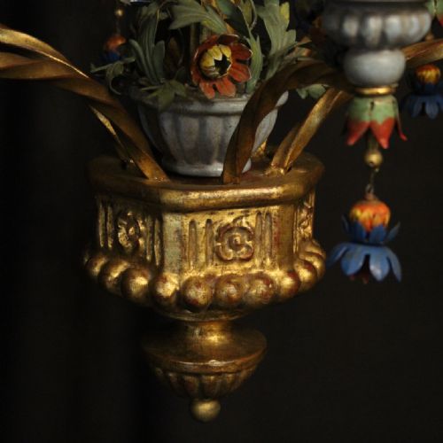 FLORENTINE 6 LIGHT POLYCHROME GILTWOOD ANTIQUE CHANDELIER - ADDITIONAL PHOTO 7
