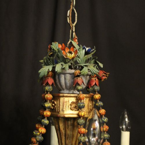 FLORENTINE 6 LIGHT POLYCHROME GILTWOOD ANTIQUE CHANDELIER - ADDITIONAL PHOTO 8