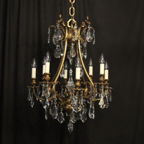 italian gilded bronze crystal 8 light chandelier - CATEGORY: ANTIQUE LIGHTING - DATED 1930