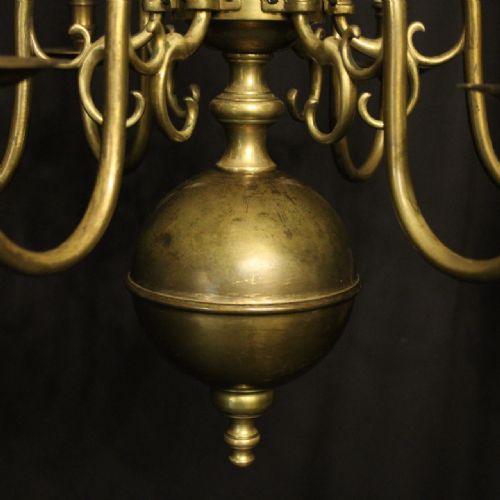 ENGLISH PAIR OF BRASS 6 LIGHT ANTIQUE CHANDELIERS - ADDITIONAL PHOTO 6