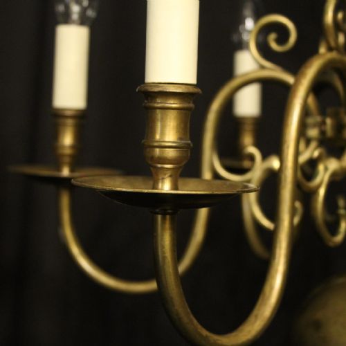 ENGLISH PAIR OF BRASS 6 LIGHT ANTIQUE CHANDELIERS - ADDITIONAL PHOTO 7