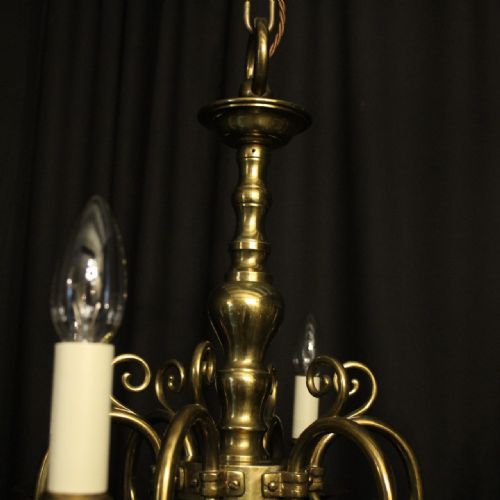 ENGLISH PAIR OF BRASS 6 LIGHT ANTIQUE CHANDELIERS - ADDITIONAL PHOTO 8