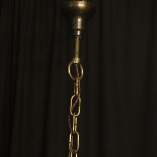 ENGLISH PAIR OF BRASS 6 LIGHT ANTIQUE CHANDELIERS - ADDITIONAL PHOTO 9