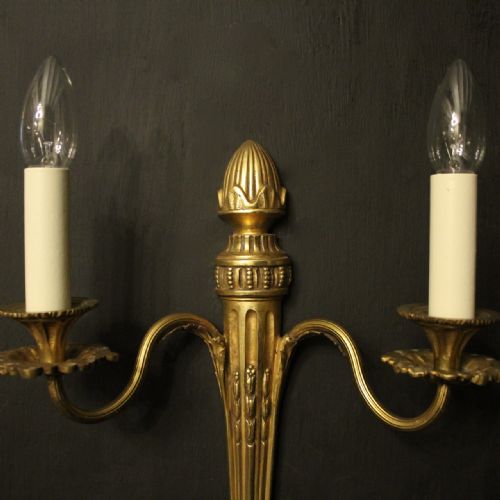 FRENCH SET OF 3 TWIN ARM GILDED BRONZE ANTIQUE WALL LIGHTS - ADDITIONAL PHOTO 2
