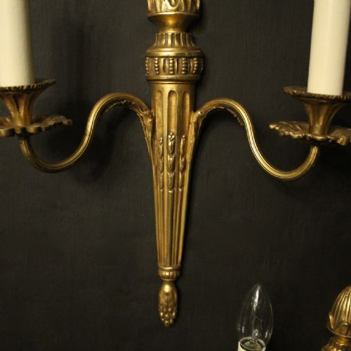 FRENCH SET OF 3 TWIN ARM GILDED BRONZE ANTIQUE WALL LIGHTS - ADDITIONAL PHOTO 3