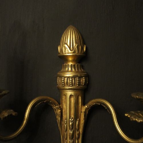 FRENCH SET OF 3 TWIN ARM GILDED BRONZE ANTIQUE WALL LIGHTS - ADDITIONAL PHOTO 5